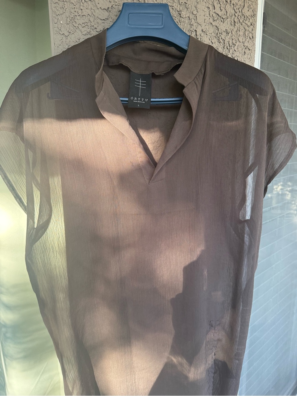 ORTTU Men's Sheer Short-Sleeve Shirt in Brown